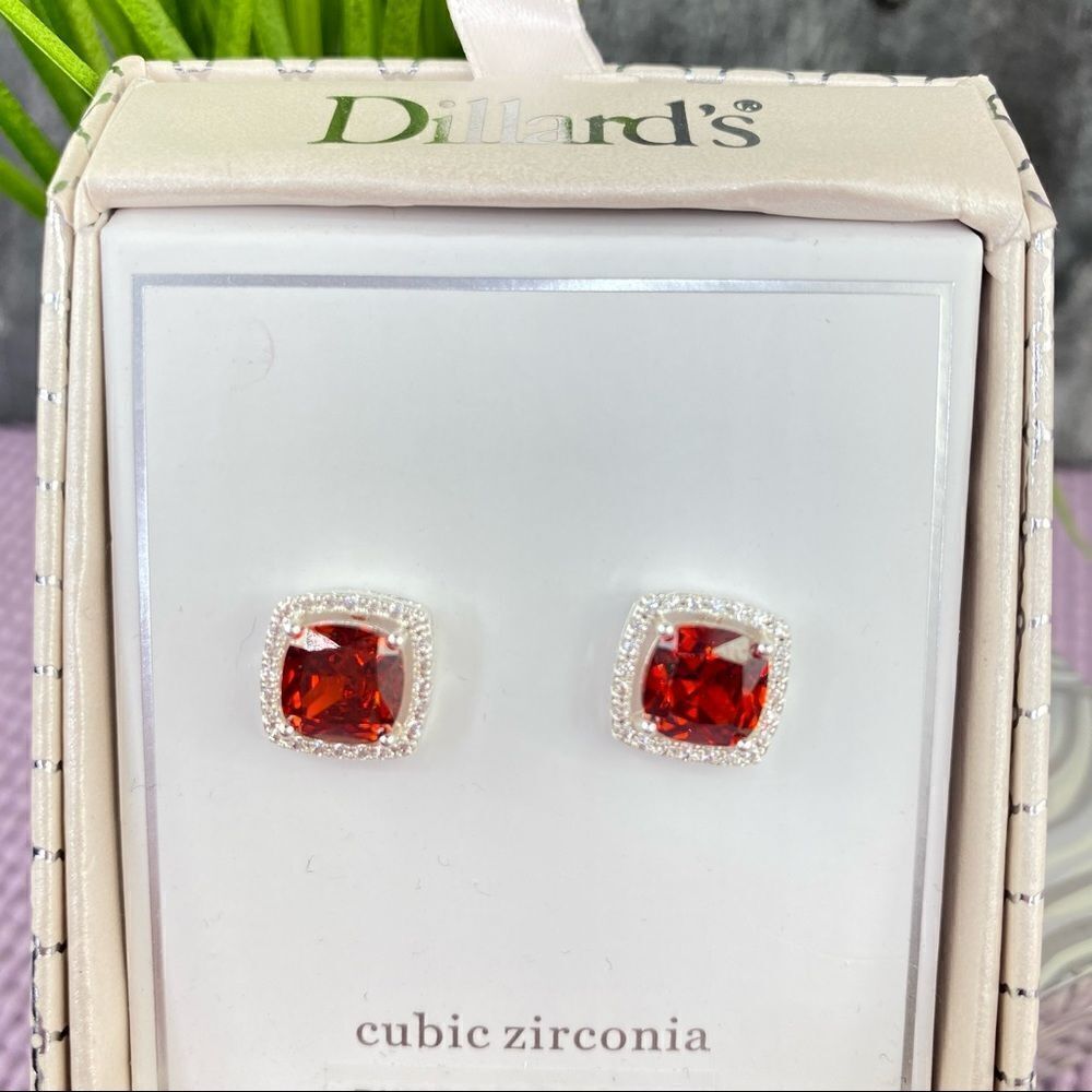 Dillards Red Cubic Zirconia Stud Fashion Earrings NWT